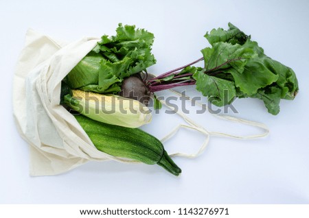 Similar – Ecological bag with vegetables on blue background