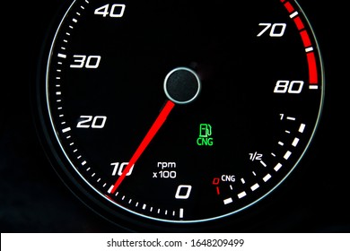 Ecological Car Odometer With Compressed Natural Gas CNG Tank Renewable Energy Concept.