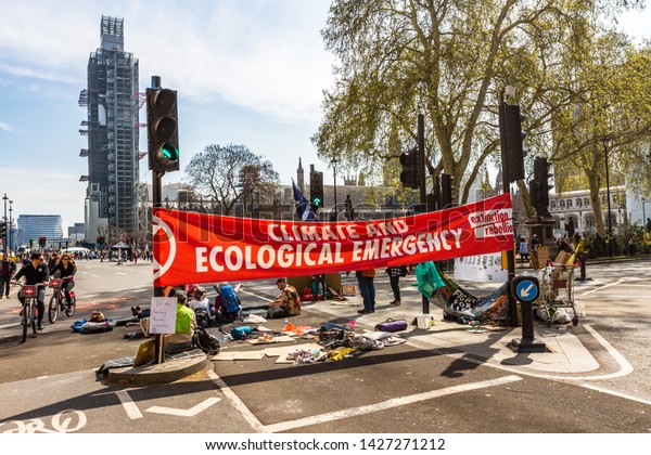 Ecological Climate Protest in Parliament Square in\
London,UK-May 2019