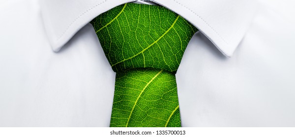 Ecology Concept, Business Man With Green Leaf Tie