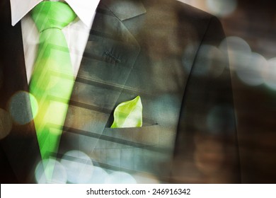Ecology concept, business suit with green leave