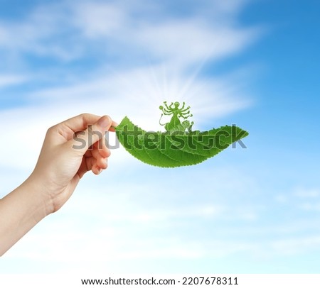 Ecology festival concept. Happy Durga Puja. Puja festival concept. Happy Diwali. Eco Puja festival concept. leaf with god