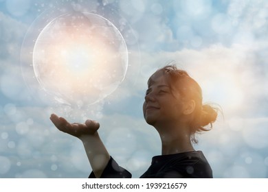 Ecology Image, CG Of A Woman Trying To Touch The Earth