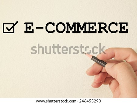 E-commerce check mark on wall background 