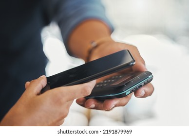 Ecommerce, Fintech And Digital Financial Payment Technology Made On Phone, At Coffee Shop. Closeup Of Customer Experience With Nfc Credit Card Shopping, At Business Retail Store Or Restaurant Cafe