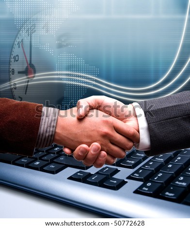 e-commerce handshake over technology background