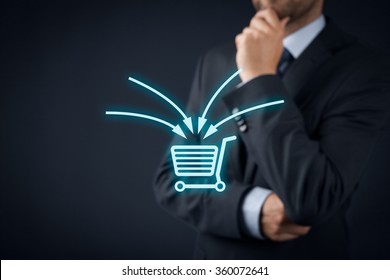 E-commerce Marketing Concept. Marketing Specialist Think About Upselling, Cross-selling And Another Sales Technique Used In E-commerce For More Profitable Sales.
