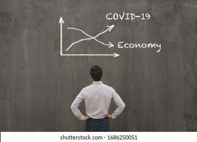 econimical crisis concept due to coronavirus COVID-19 spread in the world, virus curve up, economy down