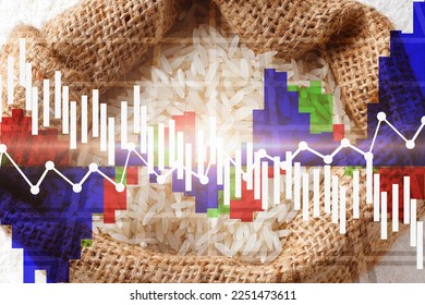 Economic crisis in the price of rice. Financial collapse, drop in stock value. Graph falling. Economic crisis. Agricultural production decline. Selective Focus - Shutterstock ID 2251473611