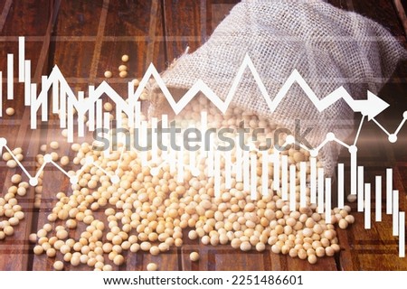 Economic Crisis in the price of soy. Financial collapse, drop in stock value. Graph falling. Economic crisis. Agricultural production decline. Selective Focus