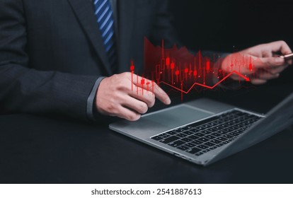 Economic crisis and economic recession, A financial economic fall, financial graph chart falling due to global economic recession, stock market crash, inflation, Business investment risks