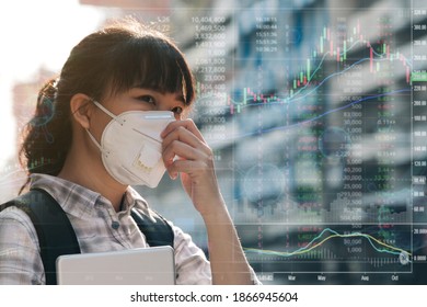 Economic Slump Due To The Coronavirus Outbreak Situation.Women Wearing Face Mask Because Of Air Pollution In The City And Protect Coronavirus