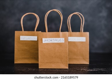 Economy After Covid Conceptual Image, Inflation Shortages And Recession Texts On Shopping Bags