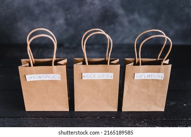 Economy After Covid Conceptual Image, Inflation Shortages And Recession Texts On Shopping Bags