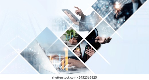 Economy and growth on global business network, Business strategy and Digital marketing. Data analysis of financial and banking, Technology protection and data connection - Powered by Shutterstock