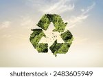 Ecosystem Restoration, environment day concept 3d tree background. Recycle icon banner with green forest. Eco-friendly recycling symbol, Ecology project concept.