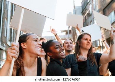 Ecstatic protesters marching through the city
