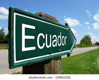 Ecuador Arrow Signpost Along A Rural Road