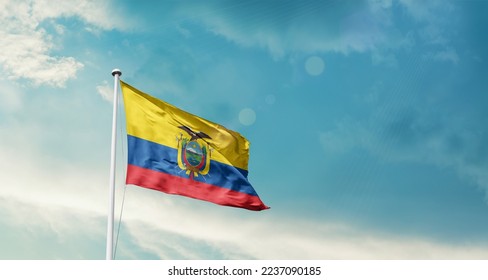 Ecuador national flag waving in beautiful sky. - Powered by Shutterstock
