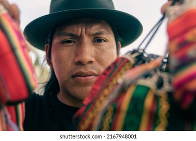 Ecuadorian Indigenous Family Merchant Of The Oldest Inca Culture In South America