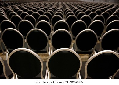 Ecumenical Pilgrimage Of Pope Francis To Geneva. Catholic Mass At The Palexpo Hall. Empty Chairs.  Switzerland. 