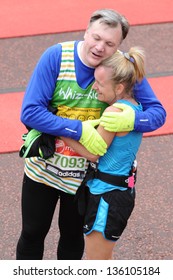 Ed Balls Finishes The 2013 London Marathon On The Mall, London. 22/04/2013 Picture By: Steve Vas