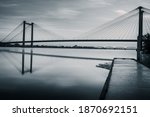 Ed Handler suspension bridge with reflection on Columbia river at sunrise, Kennewick Washington