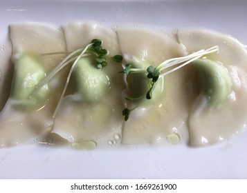 Edamame Ricotta Dumplings At A Japanese Restaurant