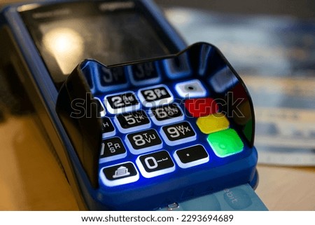 An EDC machine or electronic data capture machine, no logo and brand, selected focus