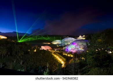 Eden Project Light And Sound Event, Par, Cornwall, UK, Photographs Taken Through Out December 2016. Documentary Editorial. Light Curation Chris Levine.