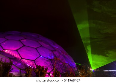 Eden Project Light And Sound Event, Par, Cornwall, UK, Photographs Taken Through Out December 2016. Documentary Editorial. Light Curation Chris Levine.