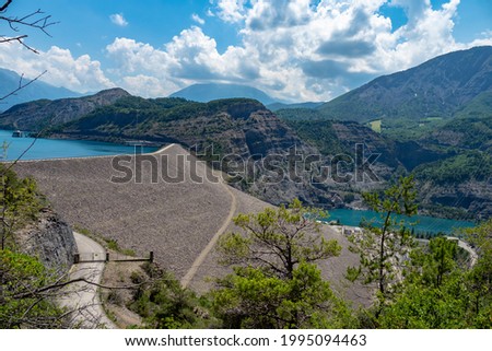 EDF hydro power plant dam at the Lac de Serre-Ponçon in the French alpes