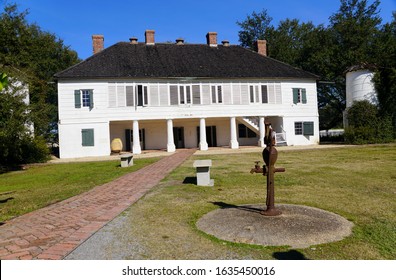 Edgard, Louisiana, U.S.A - February 2, 2020 - A White Mansion Near Whitney Plantation