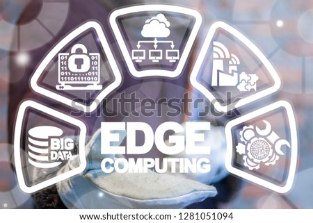 Edge computing industry 4.0 concept. Inustrial men offers a edge computing words icon on a virtual screen.
