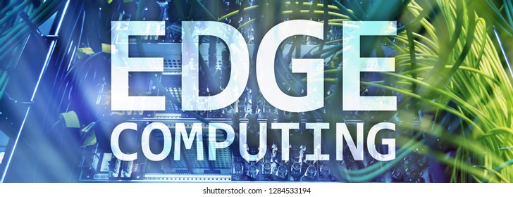 EDGE computing, internet and modern technology concept on modern server room background