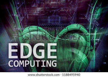 EDGE computing, internet and modern technology concept on modern server room background.