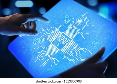Edge Computing Modern IT Technology On Virtual Screen Concept.