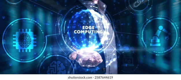 Edge computing modern IT technology on virtual screen. Business, technology, internet and networking concept.