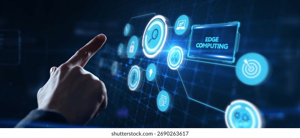 Edge computing modern IT technology on virtual screen. Business, technology, internet and networking concept.