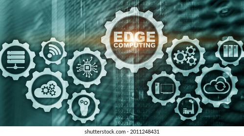 EDGE COMPUTING on modern server room background. Information technology and business concept for resource intensive distributed computing services. - Powered by Shutterstock - Get 15% off with code: PIKWIZARD15