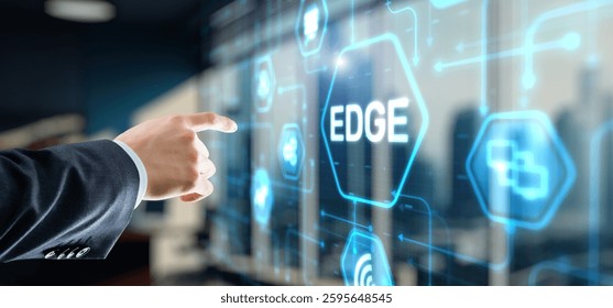 Edge computing. IT technology icon on virtual screen.
