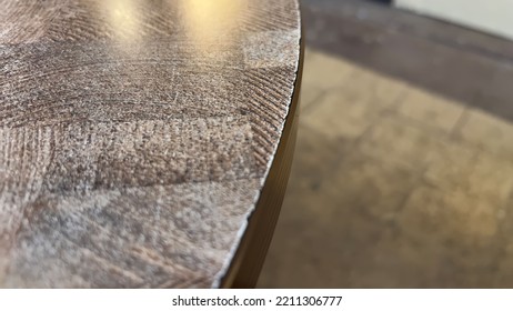 Edge Of A Round Table And Wood Pattern On The Top