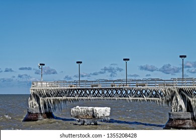 Edgewater Fishing Pier In Cleveland, OH Covered In Icicles