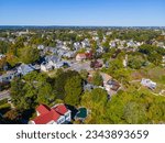 Edgewood historic residential area aerial view in fall with fall foliage near Providence River in city of Cranston, Rhode Island RI, USA. 