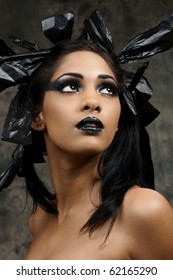 Edgy Gothic Dramatic Halloween Makeup Of Young Woman Of East Indian Ancestry