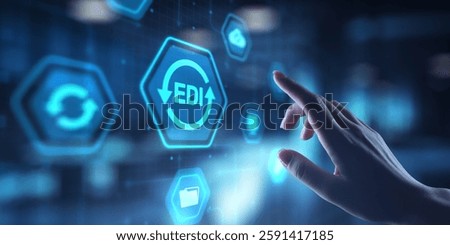 EDI Electronic Data Interchange Streamlining Business Transactions, projection on a virtual screen, Business and Technology Concept.