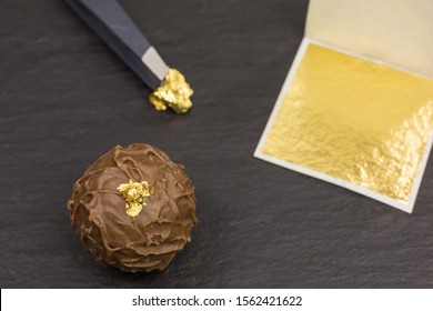 Edible Gold Leaf Transfered On A Chocolate Truffle