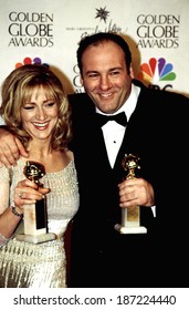 Edie Falco, James Gandolfini With Their Golden Globe Awards For SOPRANOS, Circa January, 2000