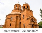 edifice of Armenian Catholic Cathedral of the Holy Martyrs in Gyumri city, Armenia on cloudy summer day