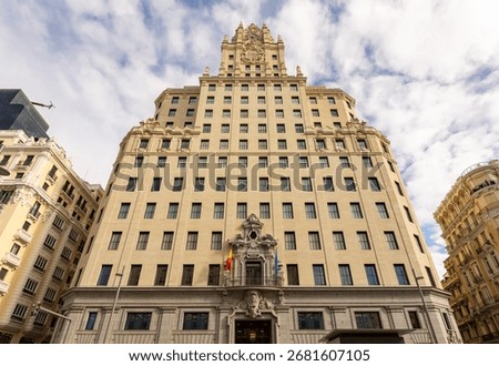 Edificio Telefonica building on Gran Via street in Madrid, Spain